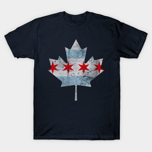 Chicago Flag Canadian Maple Leaf Canada T-Shirt by E